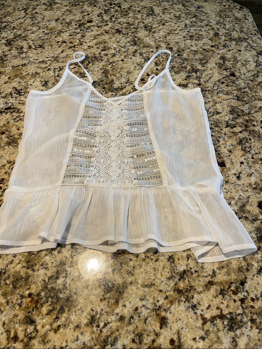 Hollister White Crochet & Sequin Peplum Camisole